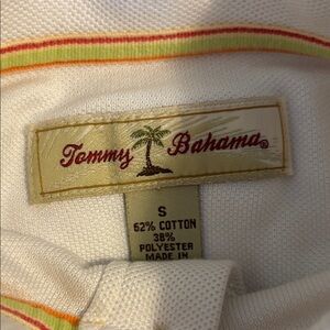 Tommy Bahama White Shirt with Orange and Green Trim